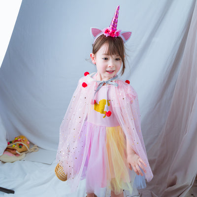 Capa Navideña Infantil con Red de Lentejuelas Brillantes