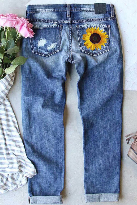 Jeans Rotos Estampados Cintura Media para Mujer