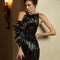 Vestido Bandage Ajustado con Costura de Plumas - Tubo Escotado Elegante