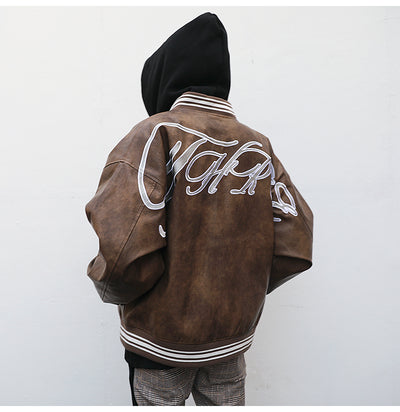 Chaqueta Beisbolera de Cuero con Bordados Artesanales - Image 2