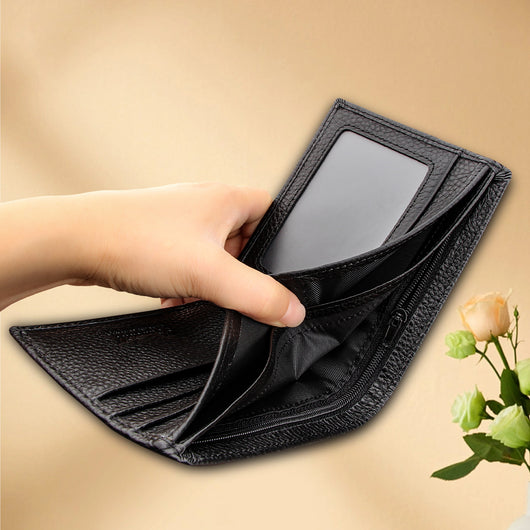 Billetera Bifold Corta para Hombre en Cuero Genuino de Res Negro - Image 4