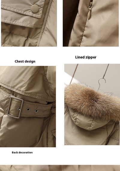 Abrigo de Pato Blanco con Cuello de Piel Acolchado Largo Invierno - Image 20