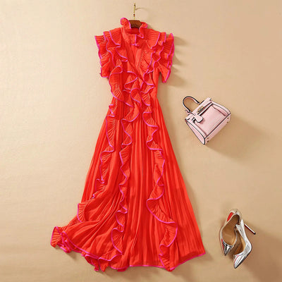 Vestido Largo Elegante con Detalles de Encaje y Volantes - Image 4