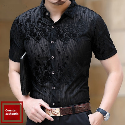 Camisa Hueca para Hombre con Bordado Flocking - Image 12