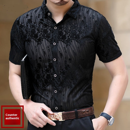Camisa Hueca para Hombre con Bordado Flocking - Image 12