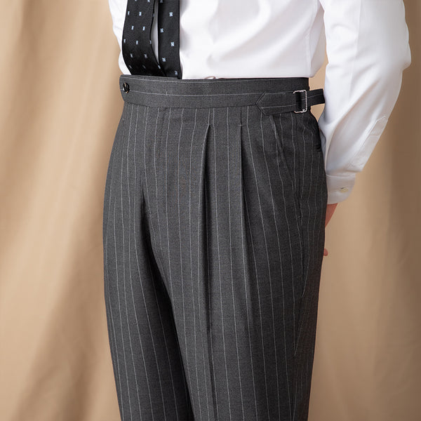 Pantalones de Vestir Ejecutivos a Rayas British con Cintura Alta y Corte Recto