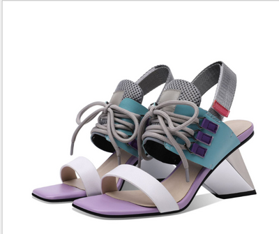 Sandalias de Tacón Alto con Tira Ajustable - Cuero Combinado Verano - Image 5