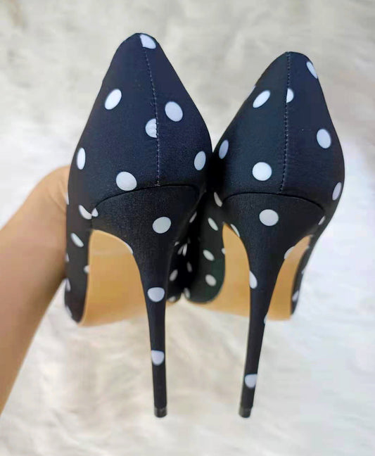 Zapatos de Tacón Alto Satinado con Lunares - Punta Fina Elegante - Image 2
