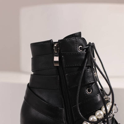 Botas de Cuero para Mujer con Cadena Beaded y Hebilla - Image 16
