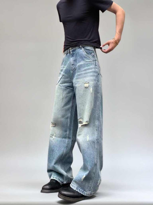 Jeans Rectos Holgados con Rotos Lavado Agua - Verano - Image 7