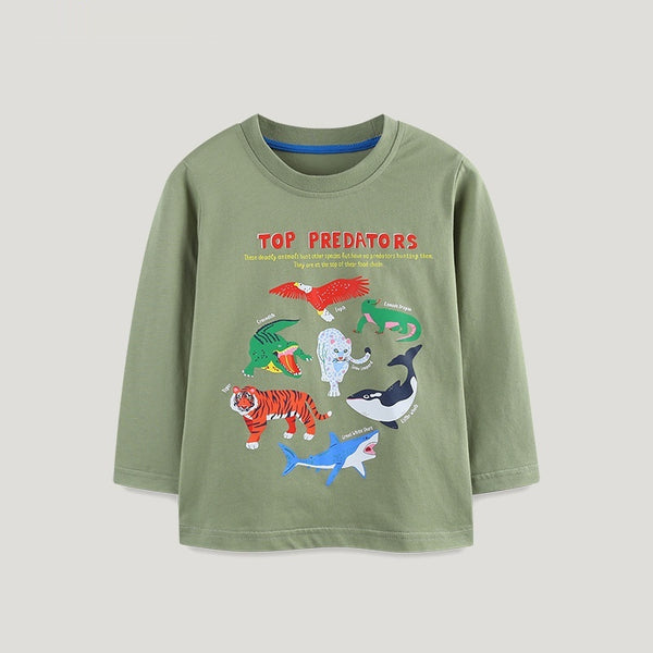 Camiseta Infantil Manga Larga Estilo Europeo Americano con Estampado de Animales