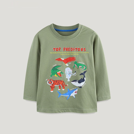 Camiseta Infantil Manga Larga Estilo Europeo Americano con Estampado de Animales