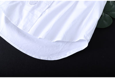 Camisa de Algodón Puro con Bordado Literario para Mujer - Diseño Coreano Holgado de Manga Larga - Image 15