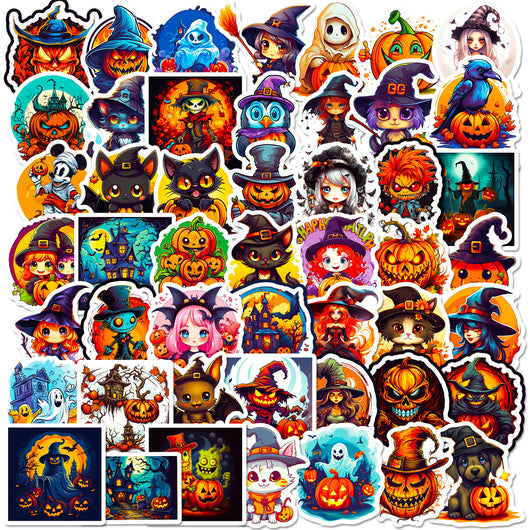 A large collection of colorful Halloween graffiti stickers featuring pumpkins, witches, ghosts, and other spooky characters. - Image 11