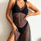 Vestido Playero Halter Transparente de Malla