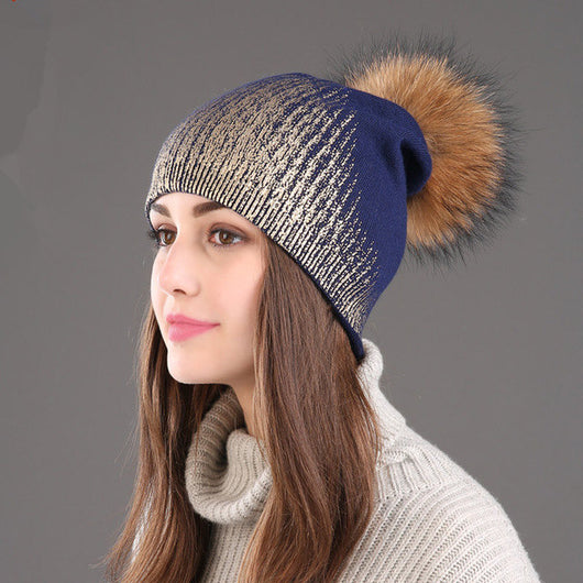 Gorro Tejido de Lana Cálido para Mujer - Dorado y Plateado - Image 6