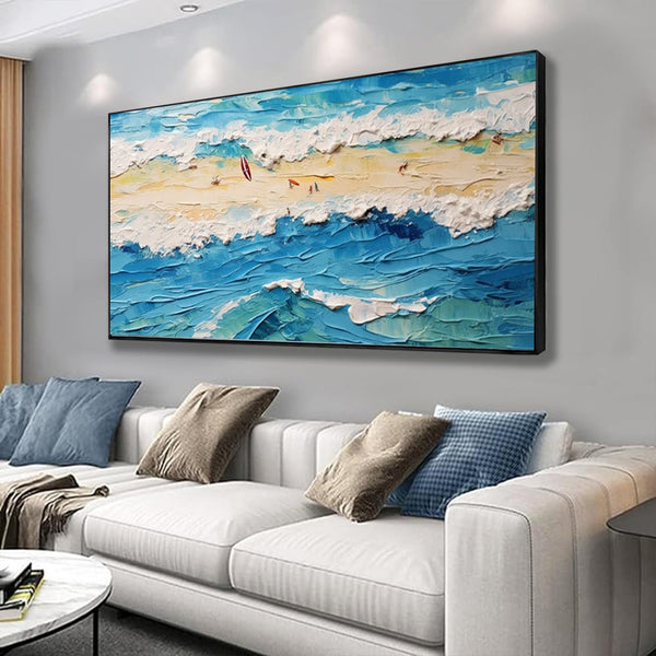 Cuadro Óleo Artesanal Gran Formato - Paisaje Marino con Velero para Sala de Estar