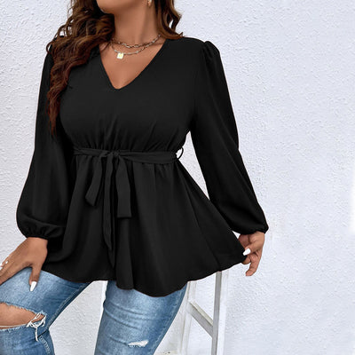 Blusa Slim con Cuello V y Mangas Farol para Mujer - Image 3