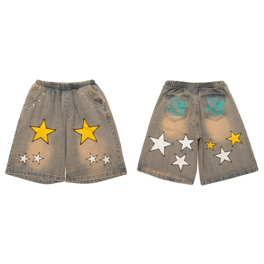 Shorts de Mezclilla con Parche Bordado Pentagrama para Hombre