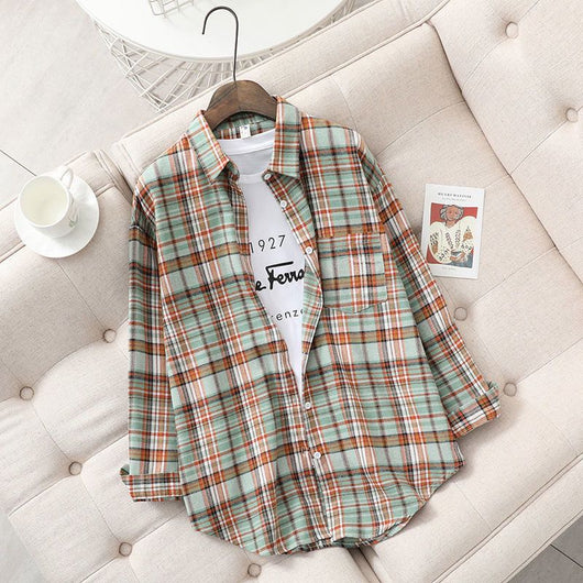 Blusa Retro Cuadros Oversized Manga Larga Casual Mujer - Image 14