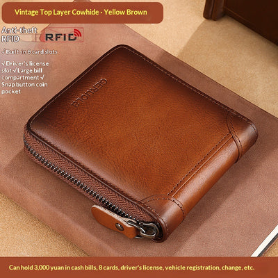 Cartera de Cuero Genuino para Hombre con Múltiples Compartimientos y Cierre de Cremallera - Image 4