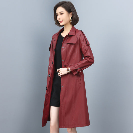 Abrigo Trench de Cuero para Mujer - Largo, Suelto y Elegante