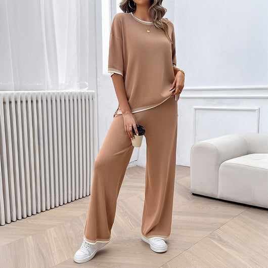 Conjunto de 2 Piezas: Blusa Suelta de Punto con Contraste + Pantalón - Image 6