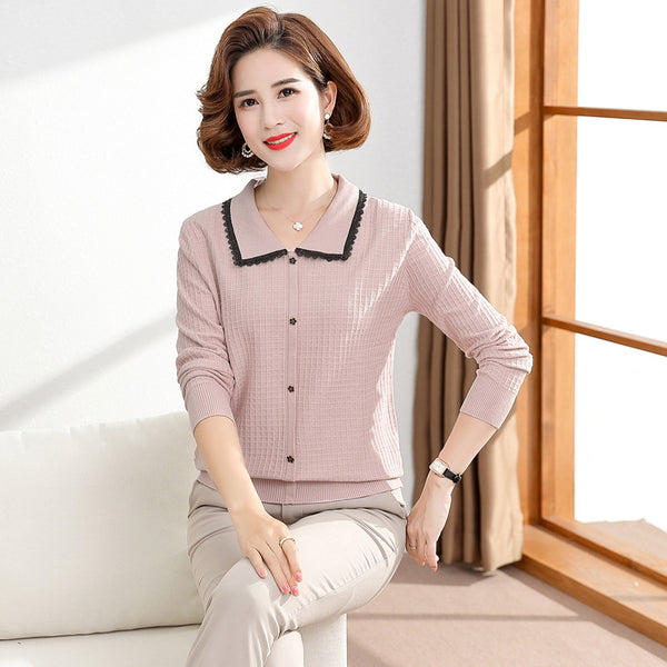 Blusa Tejida Básica de Manga Larga en Color Liso - Sección Delgada