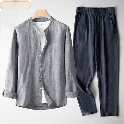 Traje Tang Lino Manga Larga Estilo Retro para Hombre - Image 15