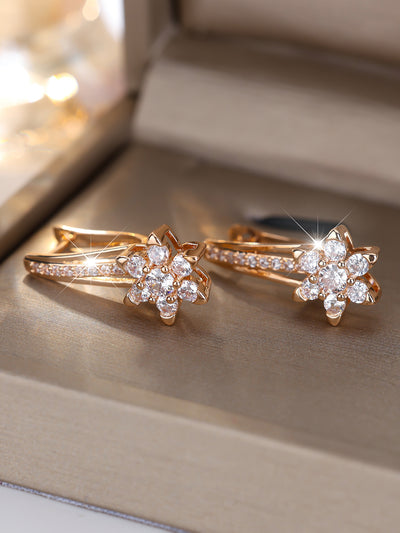 Aretes de Circón Floral con Diamantes Completos - Diseño Europeo de Alta Gama - Image 8