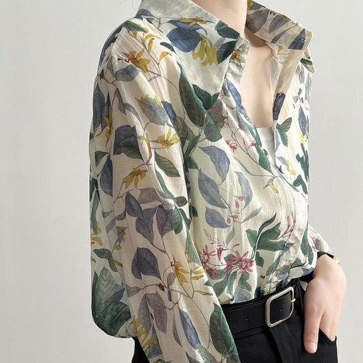 Camisa Suelta con Solapa Estampada - Transpirable para Primavera y Verano
