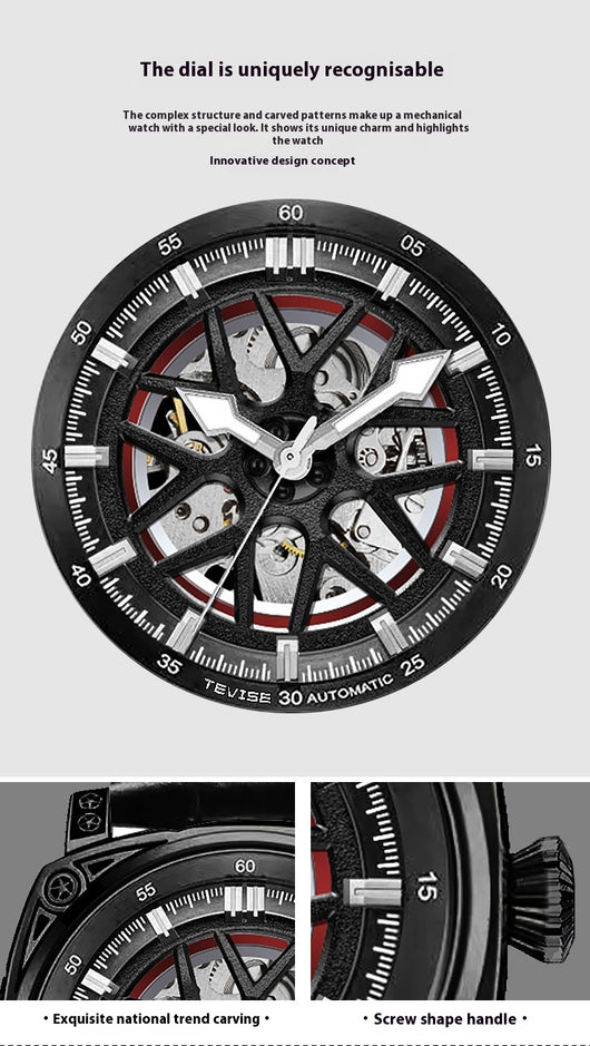 Reloj Automático de Acero Inoxidable con Correa de Cuero para Hombre - Image 10