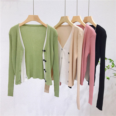 Cardigan Tejido Falsa Dos Piezas Mujer Cuello V Manga Larga - Image 48
