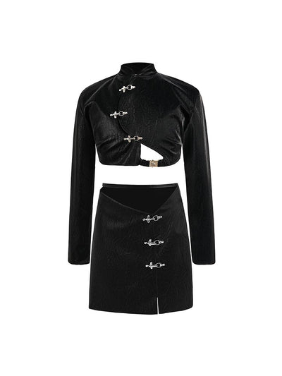 Chaqueta Blazer Bicolor Cuero Negro y Blanco con Botones Metal - Image 3