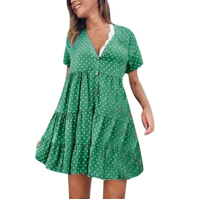 Vestido Entallado de Lunares con Botones - Image 9