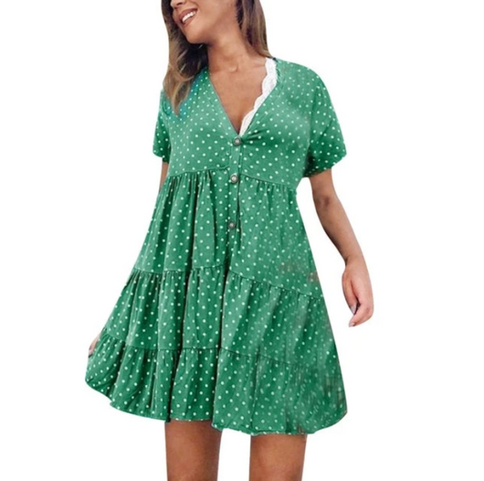 Vestido Entallado de Lunares con Botones - Image 9
