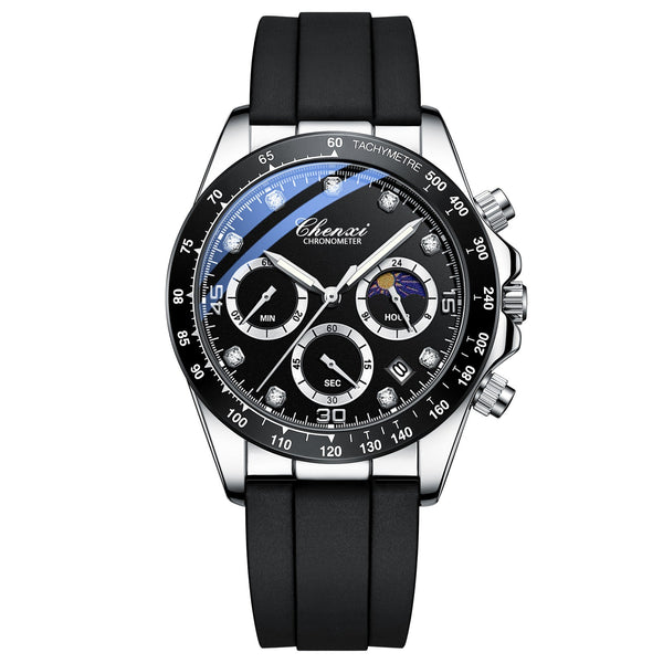 Reloj Deportivo Multifuncional con Banda de Silicona - Tres Esferas y Seis Agujas