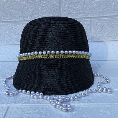 Sombrero de Paja Negro con Cadena de Perlas Artesanal - Image 13