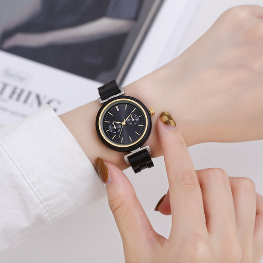 Reloj de Pulsera Analógico Redondo en Madera de Ébano con Movimiento de Cuarzo - Image 5
