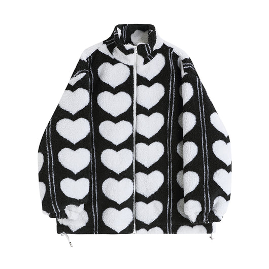 Chaqueta Puffer de Lana de Cordero con Patrón de Corazones