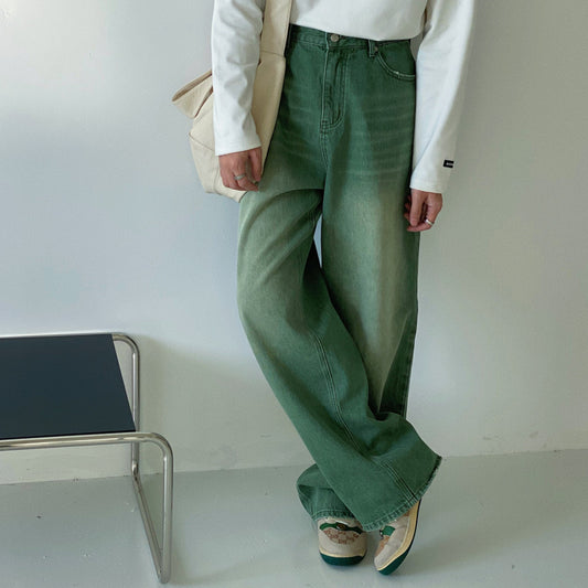 Pantalones Vaqueros Vintage de Corte Recto con Drapeado Retro