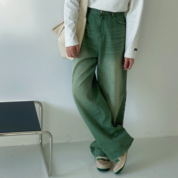 Pantalones Vaqueros Vintage de Corte Recto con Drapeado Retro