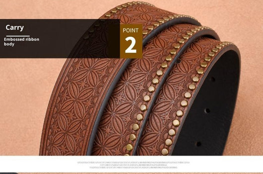 Cinturón de Cuero Genuino para Hombre con Remaches Grabados - Image 17