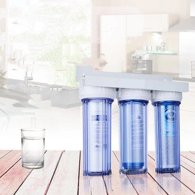 Purificador de Agua Doméstico Tres Etapas con Prefiltro Transparente de 10 Pulgadas