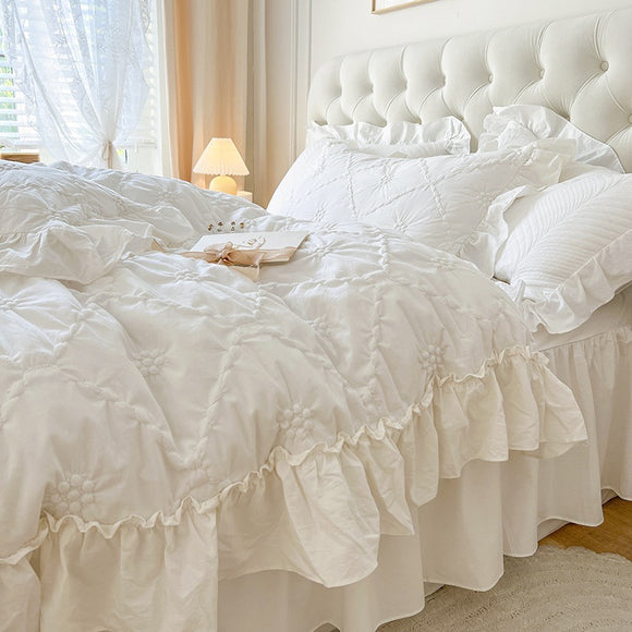 Juego de Cama Algodón Lavado Corazón Romántico - 4 Piezas