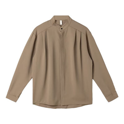 Camisa Casual Holgada de Manga Larga con Cuello Alzado para Hombre - Image 6