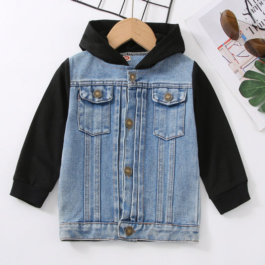 Chaqueta Denim Raglan con Capucha Estilo Europeo y Americano para Niño