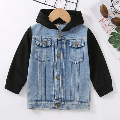 Chaqueta Denim Raglan con Capucha Estilo Europeo y Americano para Niño