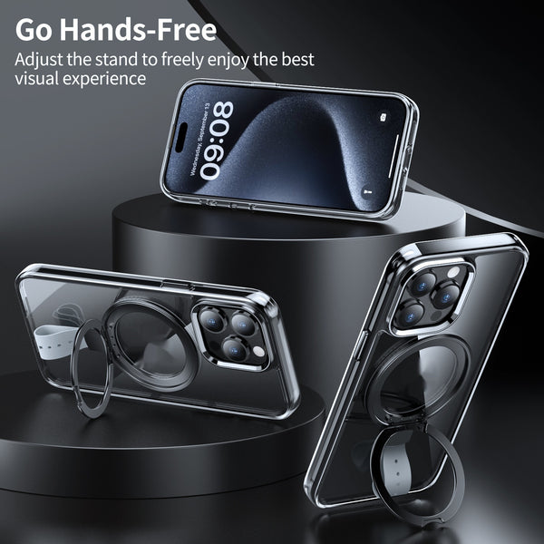 Funda Magnética Transparente con Anillo Giratorio y Soporte Ajustable