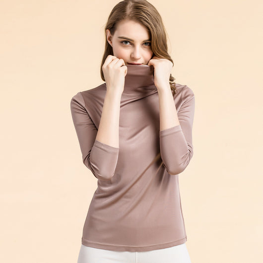 Blusa de Cuello Alto en Seda - Pullover Manga Larga para Mujer - Image 13